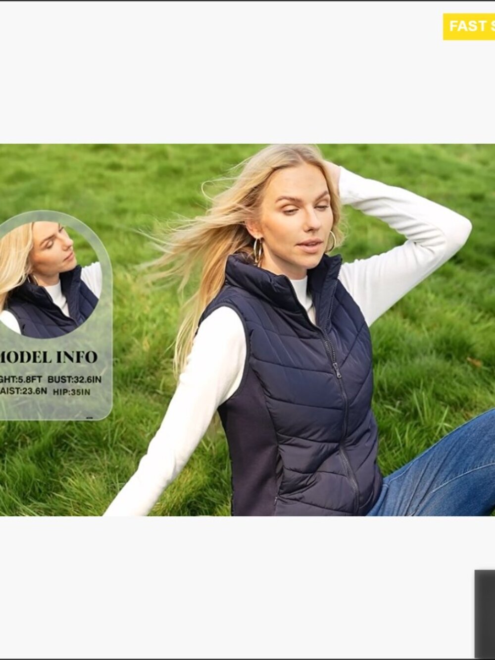 Sleeveless Puffer Vest Quilted Stand Collar Zip Up Winter Outerwear Chic - Picture 7 of 7